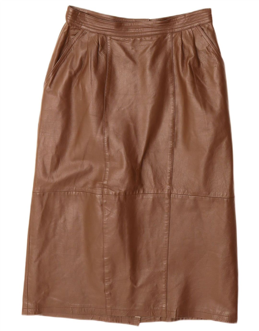 VINTAGE Falda lápiz para mujer IT 40 Pequeña W28 Cuero marrón