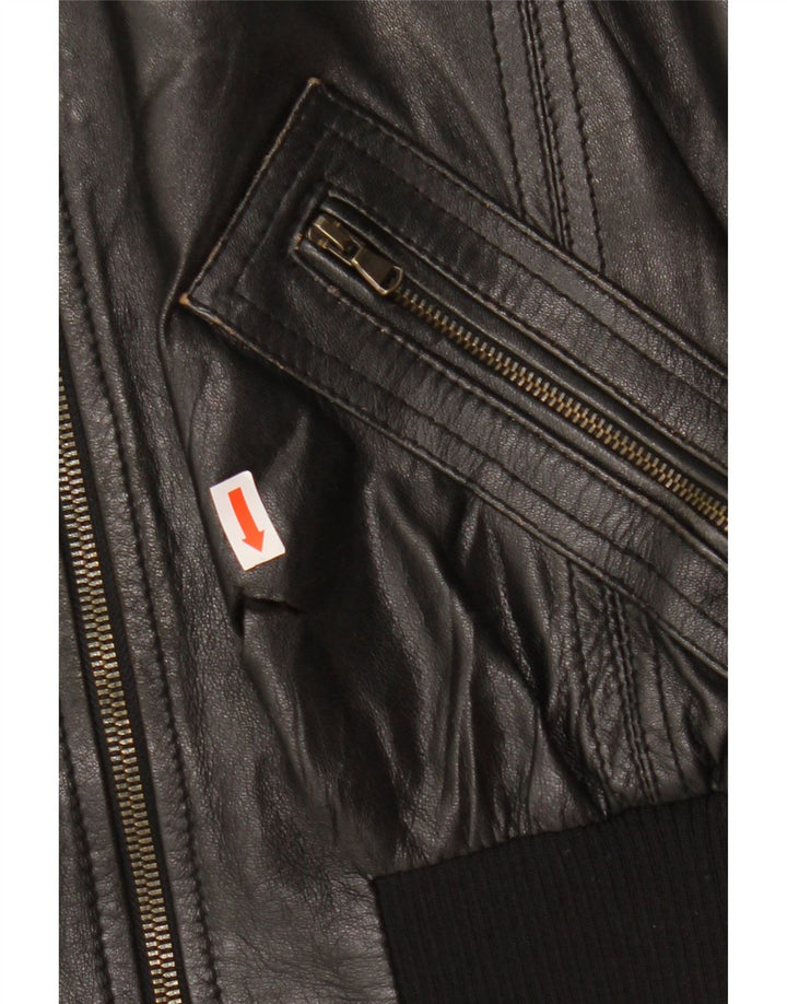 CINTI Chaqueta de cuero bomber corta para mujer IT 46 Cuero negro grande