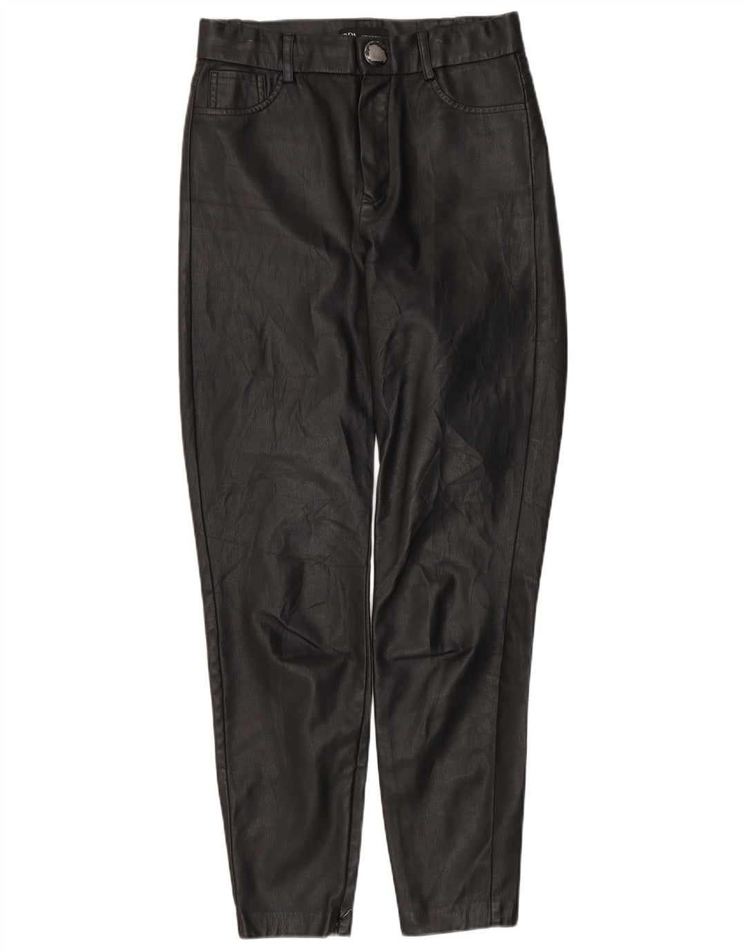 Zara Mujer Pantalones Slim De Piel Sintética Pequeño W26 L27 Negro