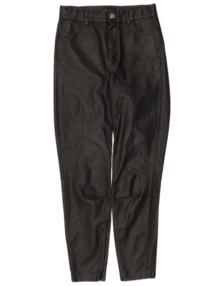 Zara Mujer Pantalones Slim De Piel Sintética Pequeño W26 L27 Negro