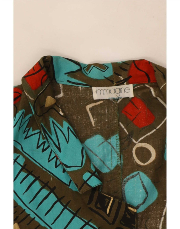 Vintage mujer patrón abstracto 1 botón Blazer chaqueta Reino Unido 14 grande caqui