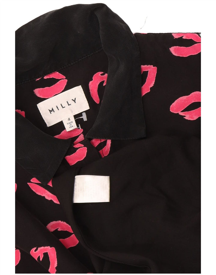 Milly Vestido camisero de manga corta con patrón abstracto para mujer, talla 4, color negro