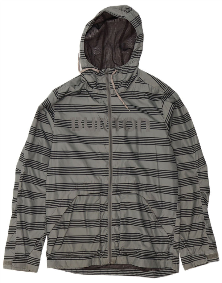 Burton Chaqueta impermeable con capucha y gráfico para hombre UK 38 Poliéster a rayas gris medio