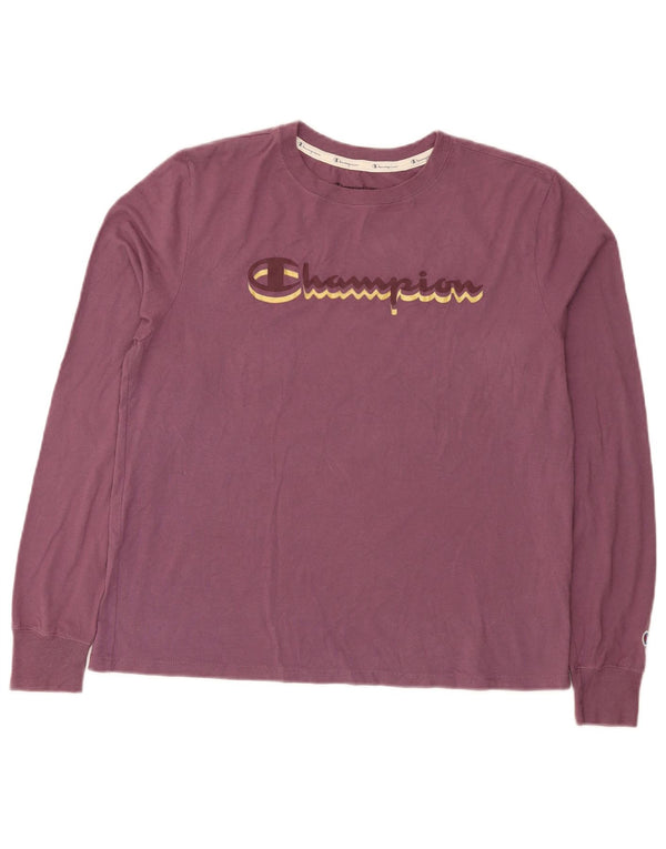Champion Mujer Gráfico Top Manga Larga UK 46 Grande Algodón Púrpura