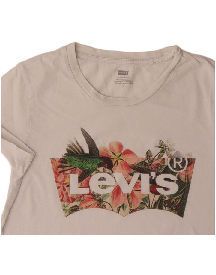 Levi's Camiseta gráfica para mujer Top UK 12 Medium White Cotton