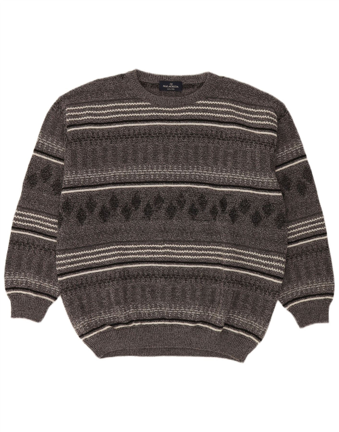 Malagrida - Jersey para hombre con cuello barco, talla 2XL, lana a rayas gris