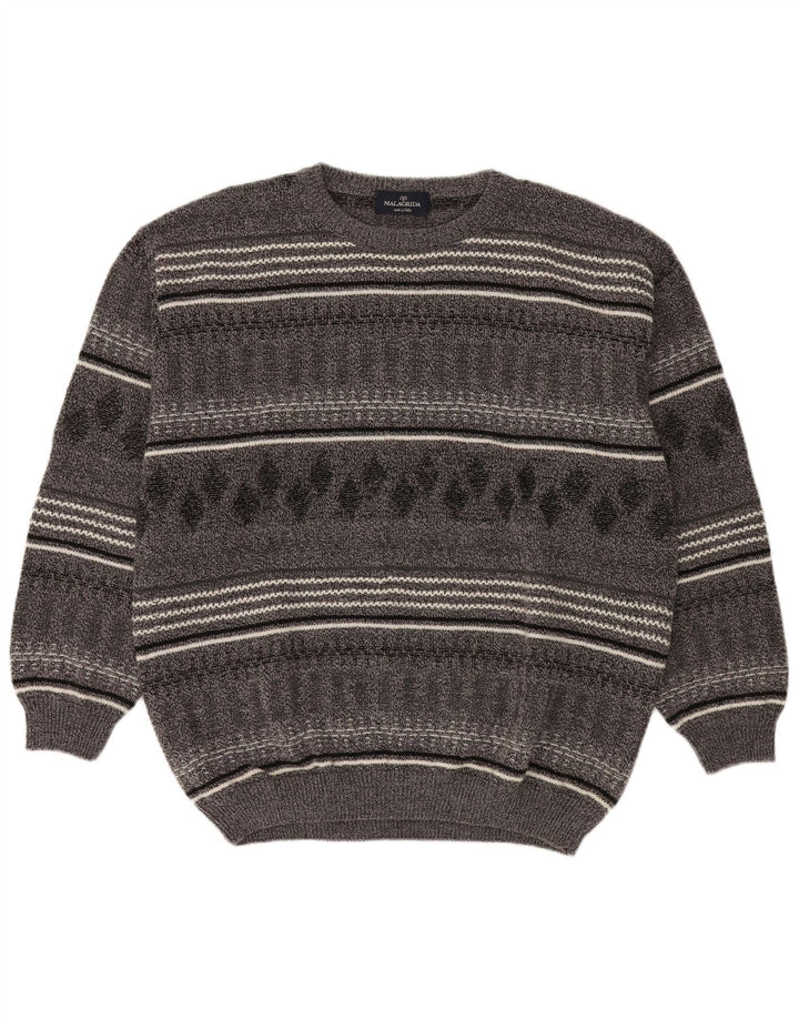 Malagrida - Jersey para hombre con cuello barco, talla 2XL, lana a rayas gris