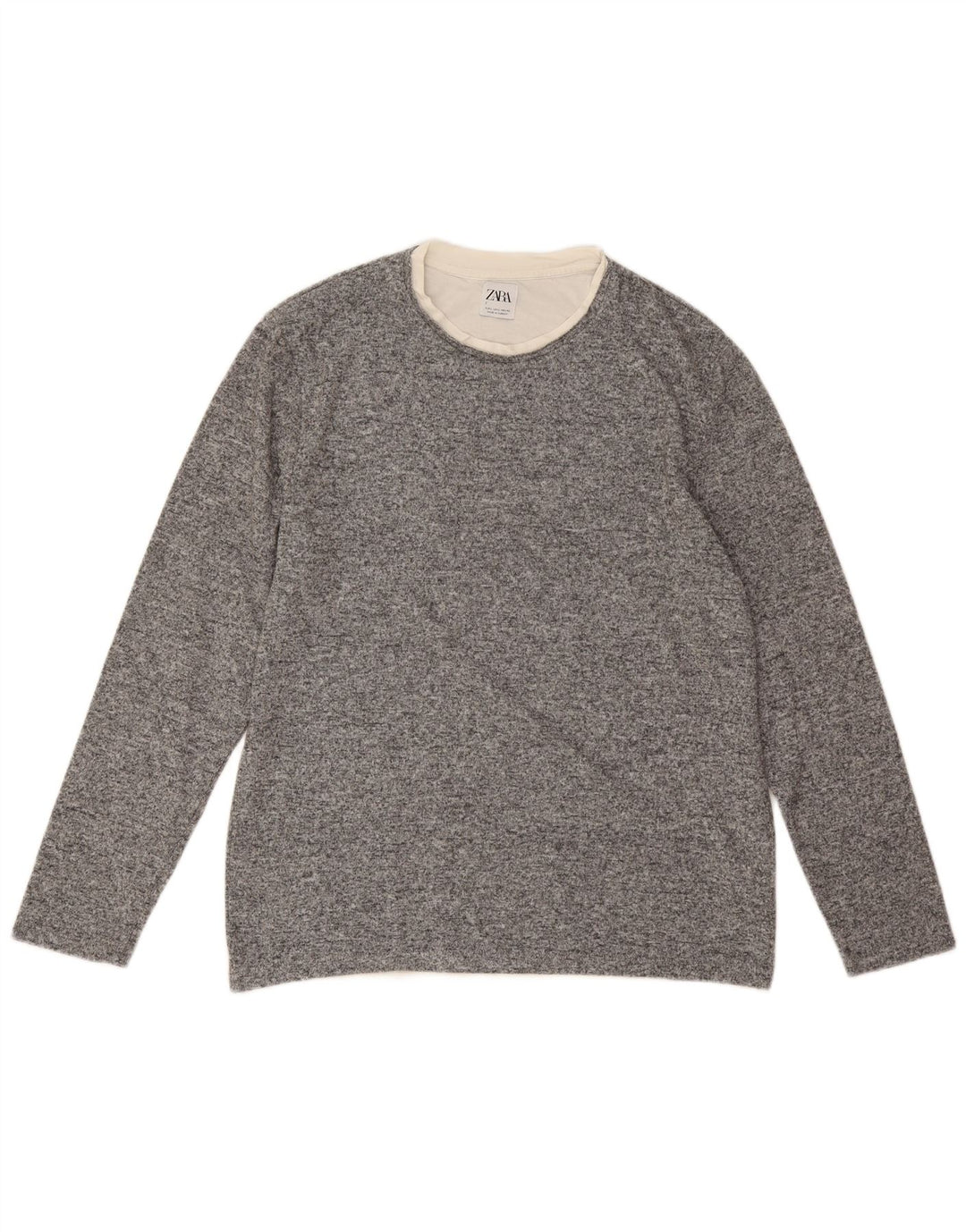 Zara - Jersey de cuello redondo para mujer, talla 40, poliéster gris grande