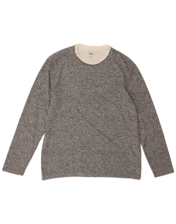 Zara - Jersey de cuello redondo para mujer, talla 40, poliéster gris grande