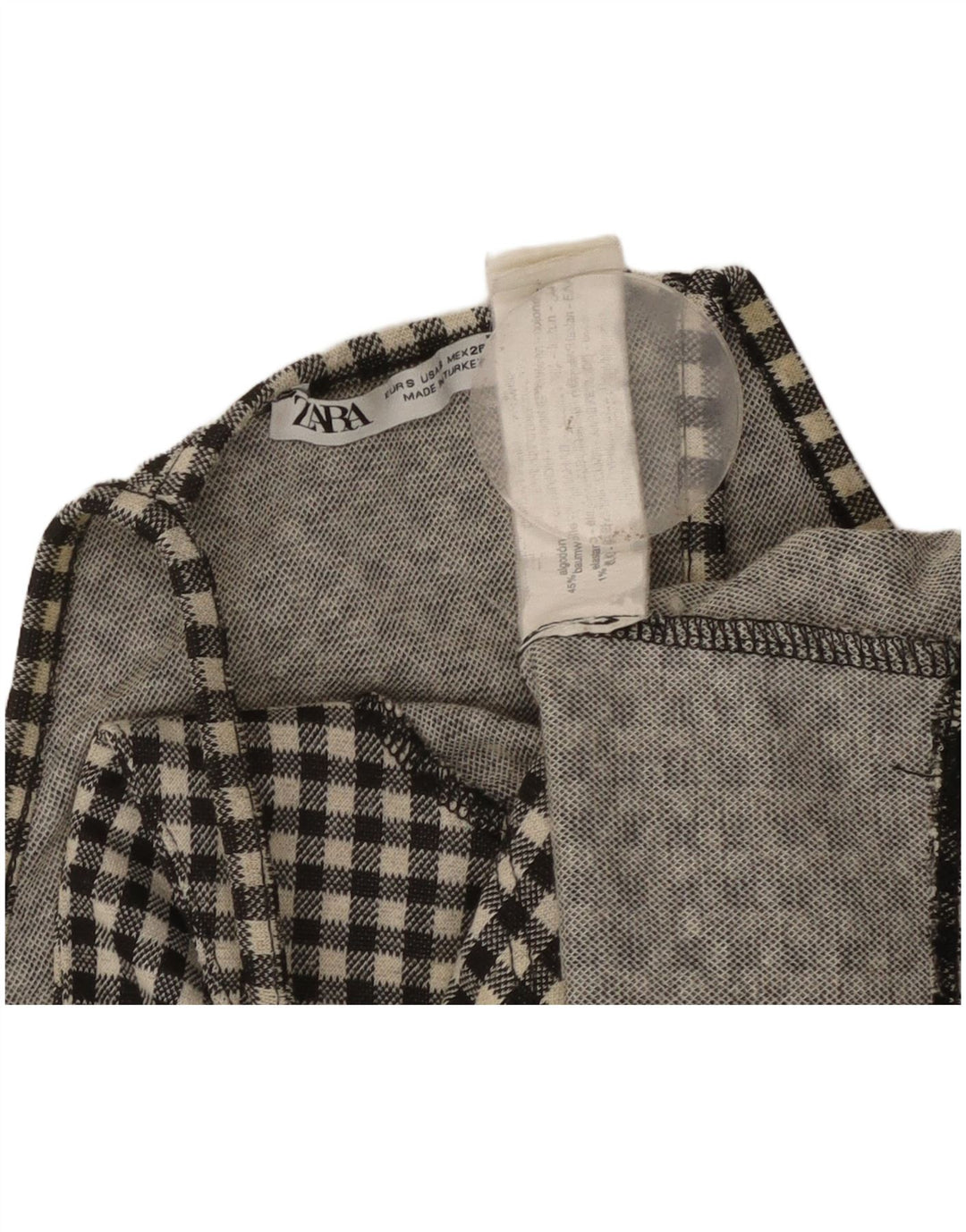 ZARA Mujer Crop Halter Top UK 8 Small Algodón Vichy Negro