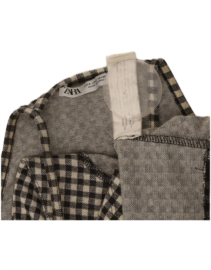 ZARA Mujer Crop Halter Top UK 8 Small Algodón Vichy Negro