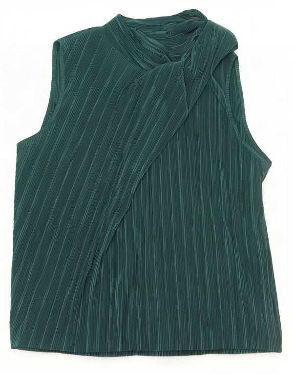 Zara Mujer Blusa Sin Mangas Top UK 44 Poliéster A Rayas Verde Grande