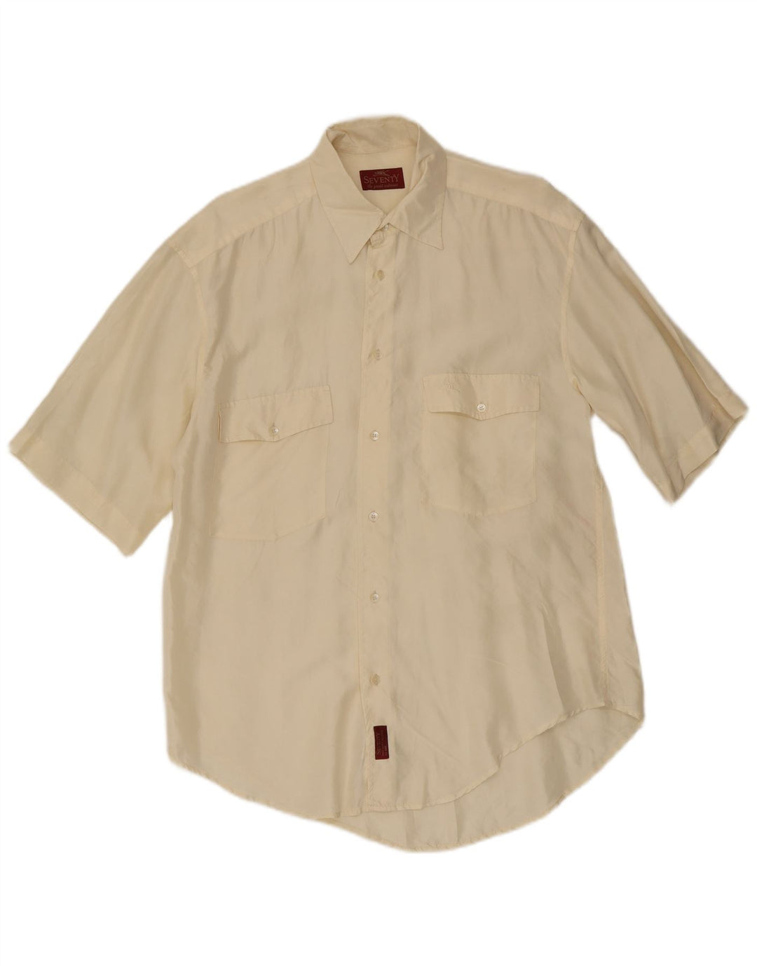 Camisa De Manga Corta Seventy Hombre Seda Blanca Mediana