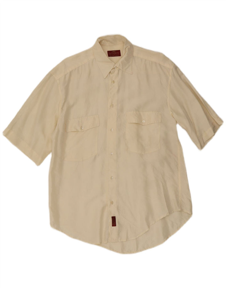 Camisa De Manga Corta Seventy Hombre Seda Blanca Mediana