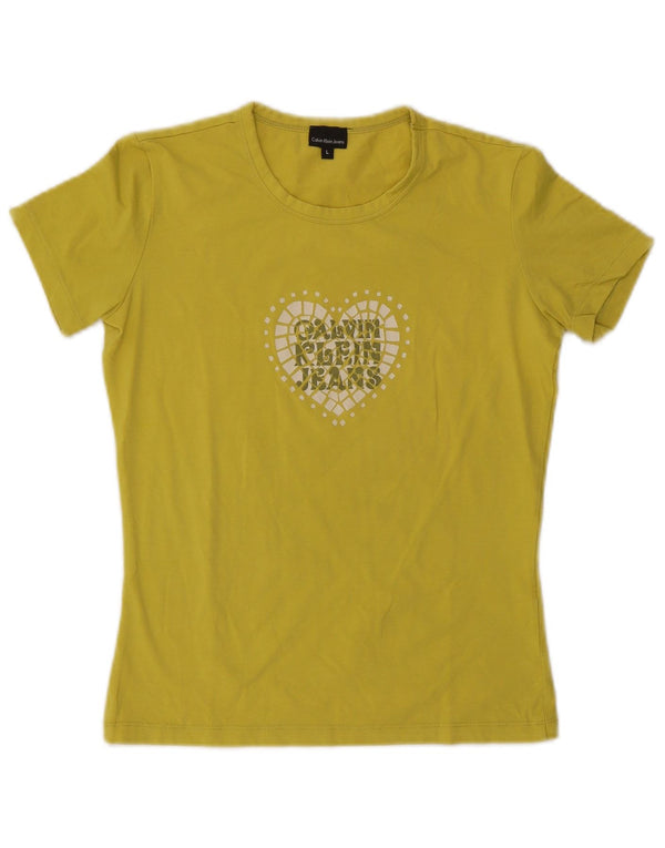 Calvin Klein Jeans Camiseta gráfica para mujer Top UK 14 Grande Algodón amarillo