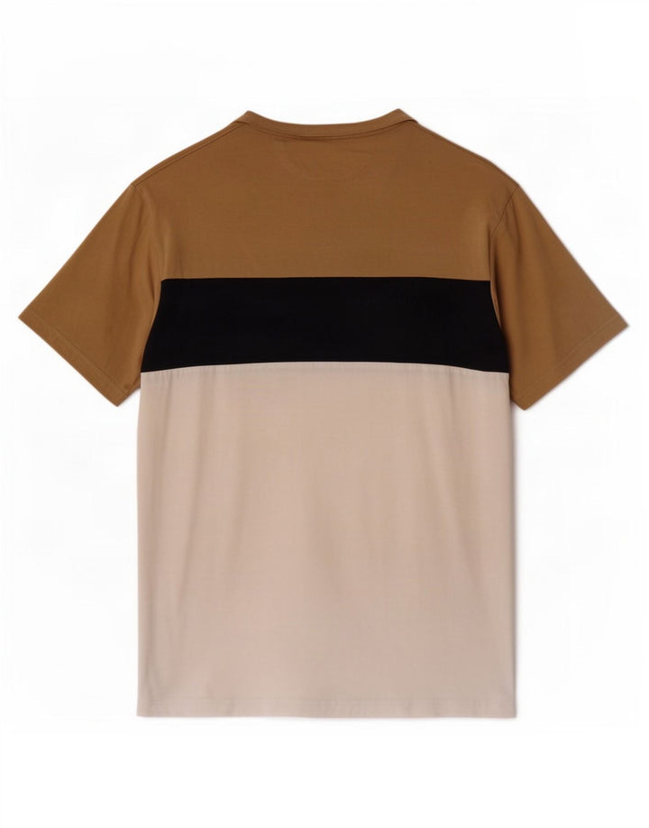 Zara Hombre Camiseta Top Algodón Colorblock Beige Medio