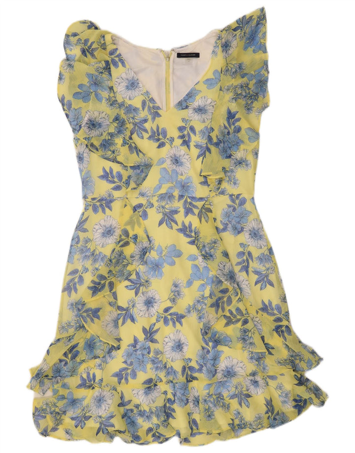 TOMMY HILFIGER Vestido acampanado para mujer US 8 Poliéster floral amarillo medio