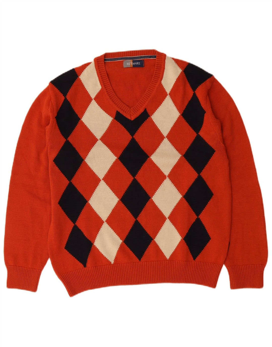 Re Del Mare Suéter con cuello en V para hombre Argyle naranja medio/lana de diamante