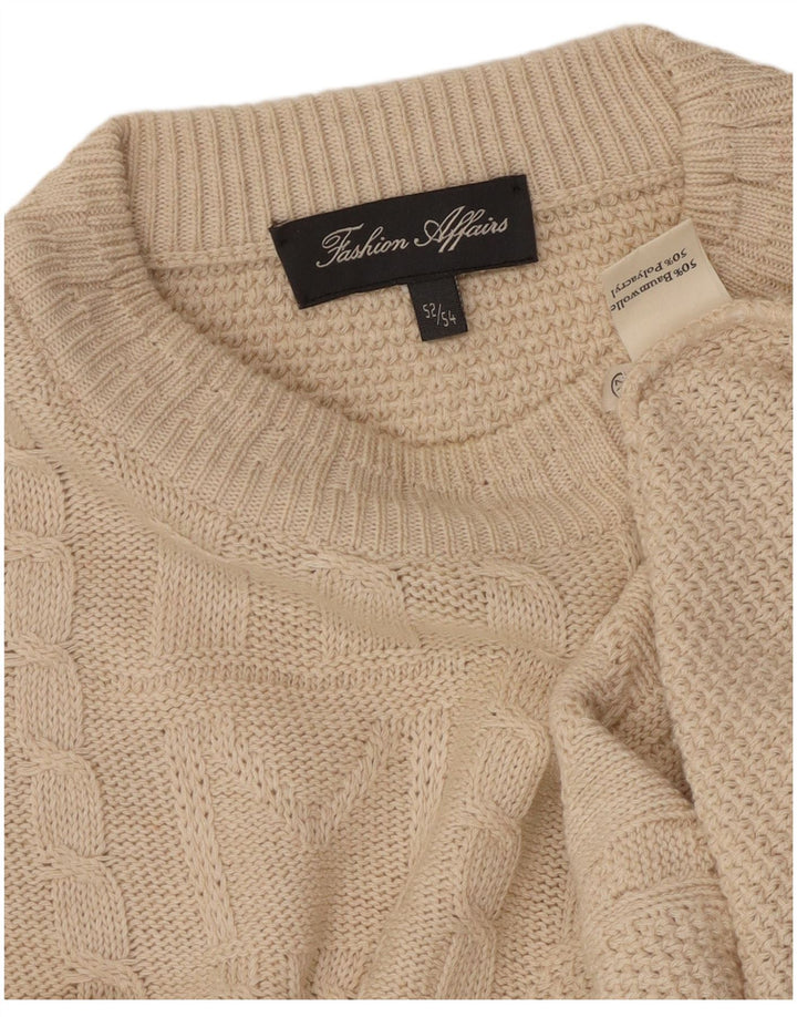 VINTAGE Hombres Crew Neck Jumper Suéter EU 52/54 Algodón Beige Grande