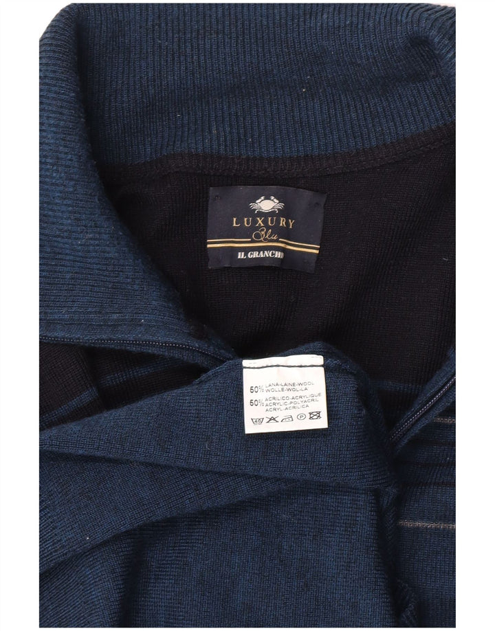 Il Granchio Jersey De Cuello Con Cremallera De Lana Azul Marino Medio Color Block