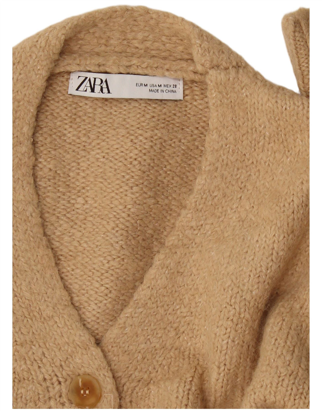 Zara Mujer Crop Cardigan Suéter UK 44 Medio Beige