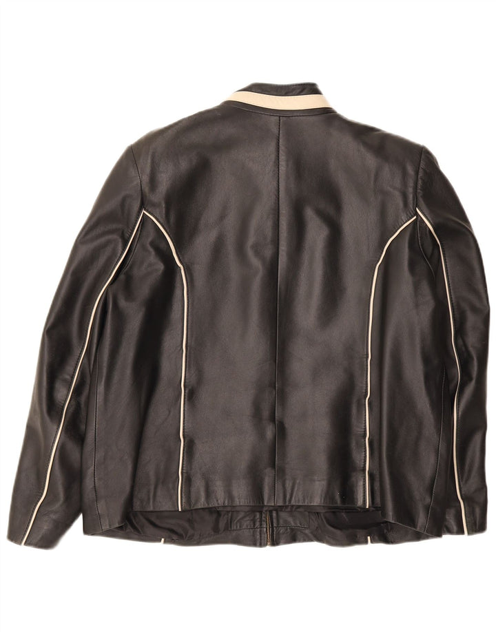 Chaqueta de cuero vintage para hombre IT 46 Pequeño bloque de color negro