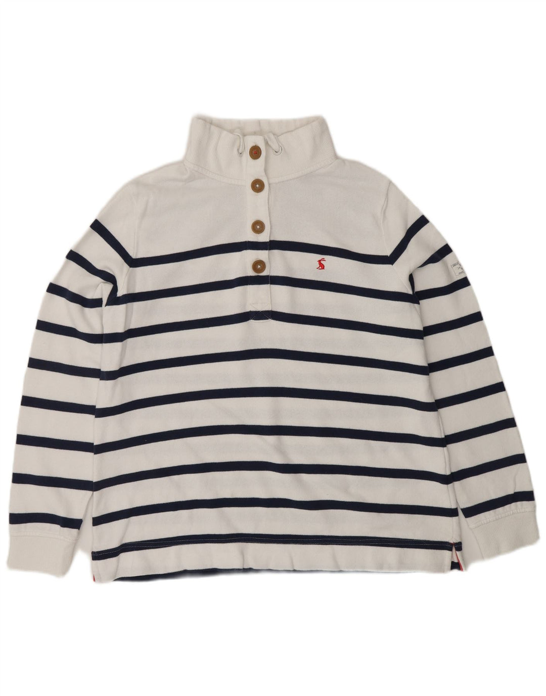 JOULES Sudadera con cuello y botones para mujer, talla 40, talla grande, color blanco a rayas