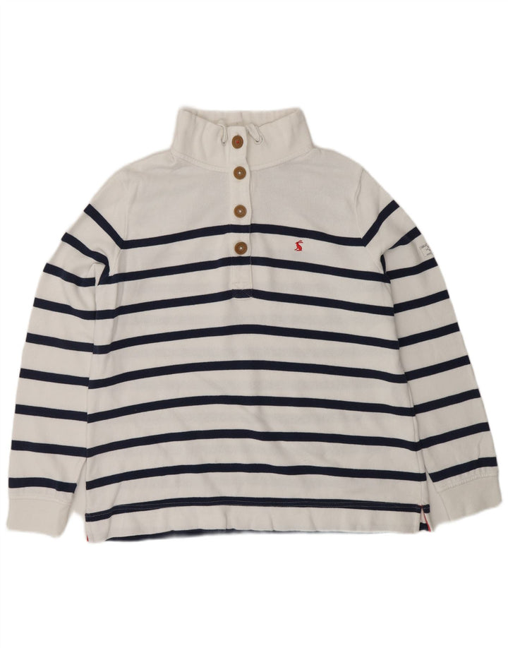 JOULES Sudadera con cuello y botones para mujer, talla 40, talla grande, color blanco a rayas