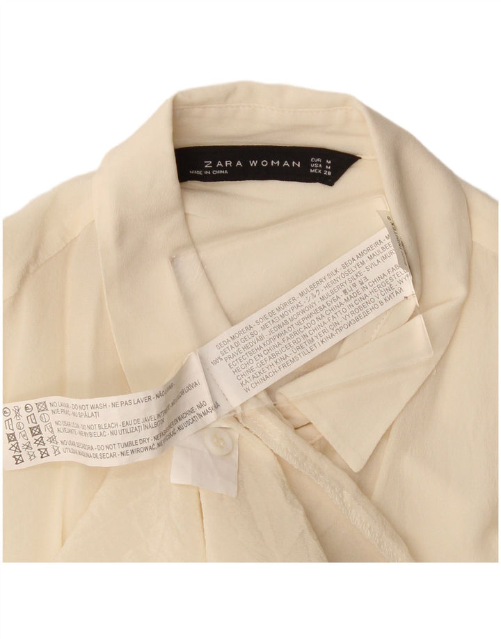 Camisa Zara Mujer UK 40 Mediana Seda Blanca