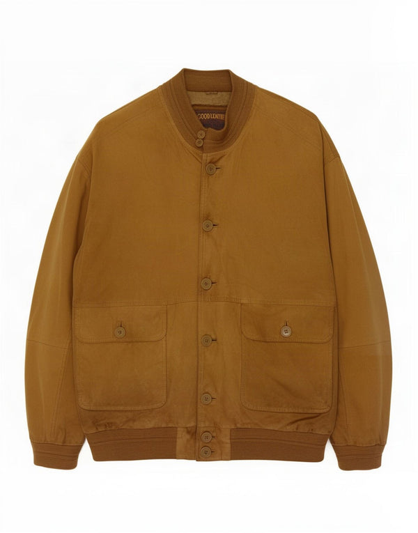 James Dillon Chaqueta bomber de ante para hombre UK 42 XL Cuero marrón