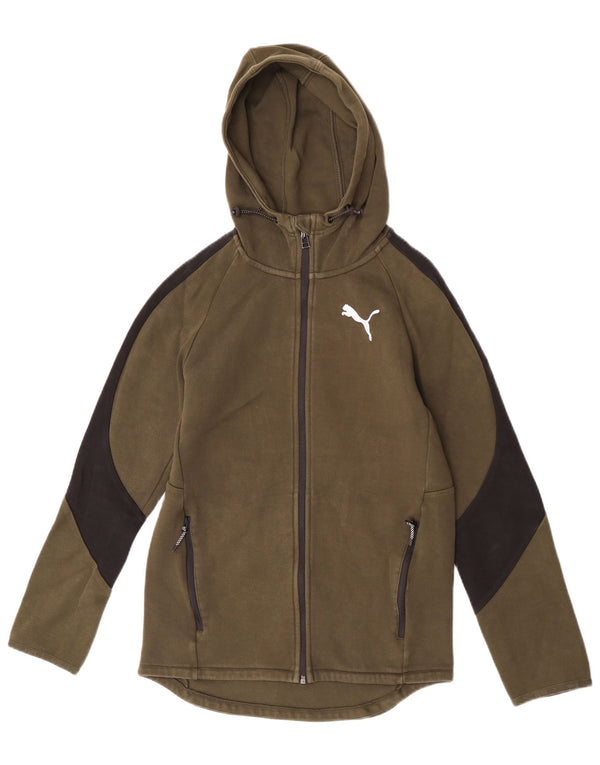 Puma Sudadera con capucha y cremallera para hombre, talla pequeña, color caqui
