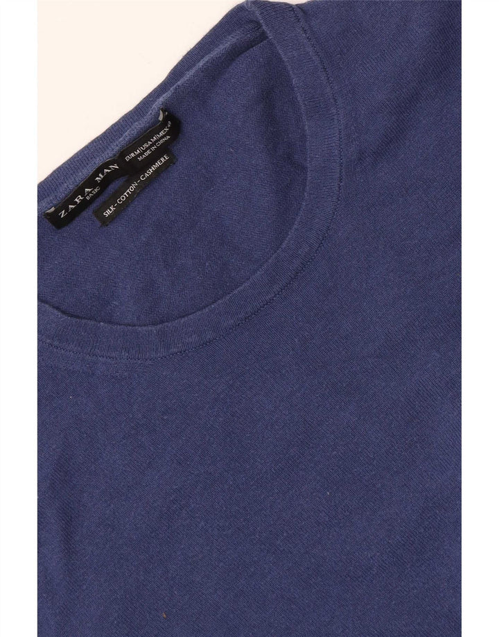 Zara Hombre Jersey Cuello Redondo Jersey Medio Seda Azul Marino