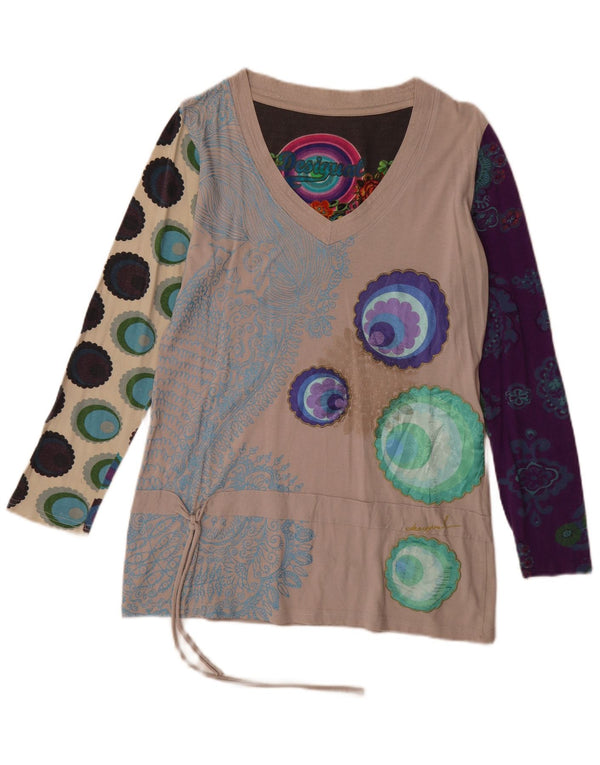 Desigual Top Túnica con Estampado Abstracto para Mujer UK 18 XL Algodón Beige