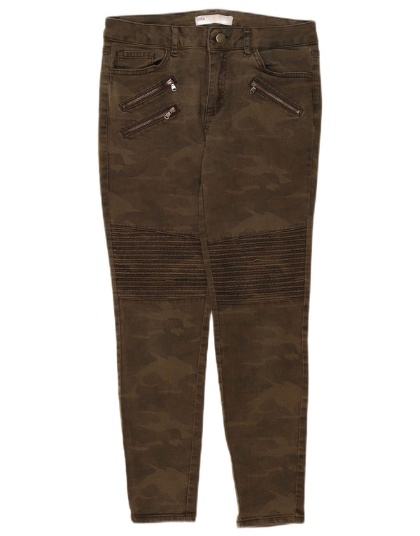 Zara Mujer Pantalones Casuales Slim EU 38 Small W28 L26 Caqui Camuflaje