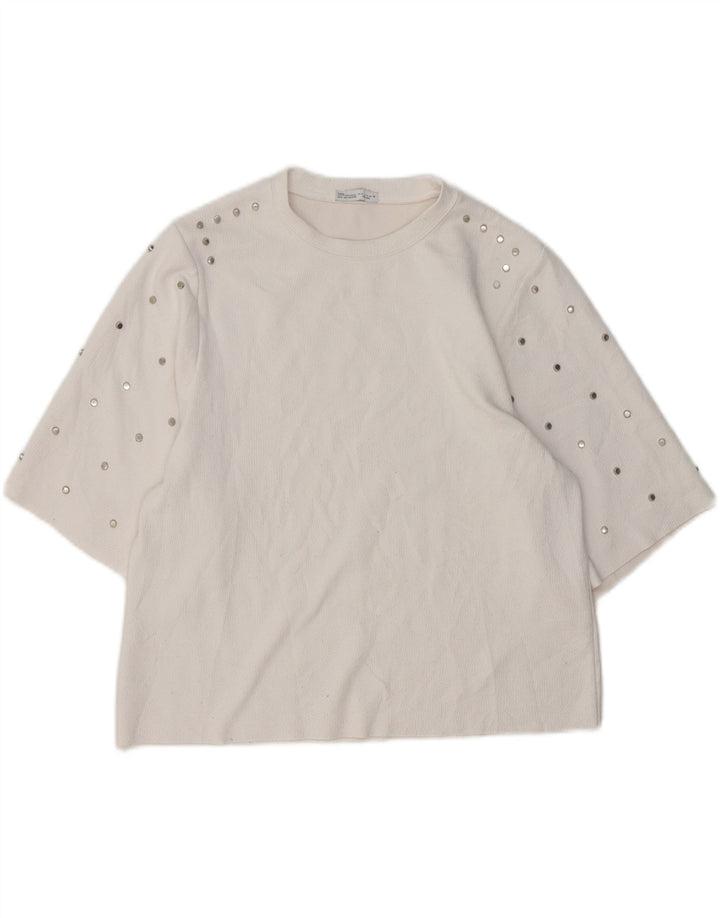 Zara Mujer Blusa Top UK 10 Small Blanco
