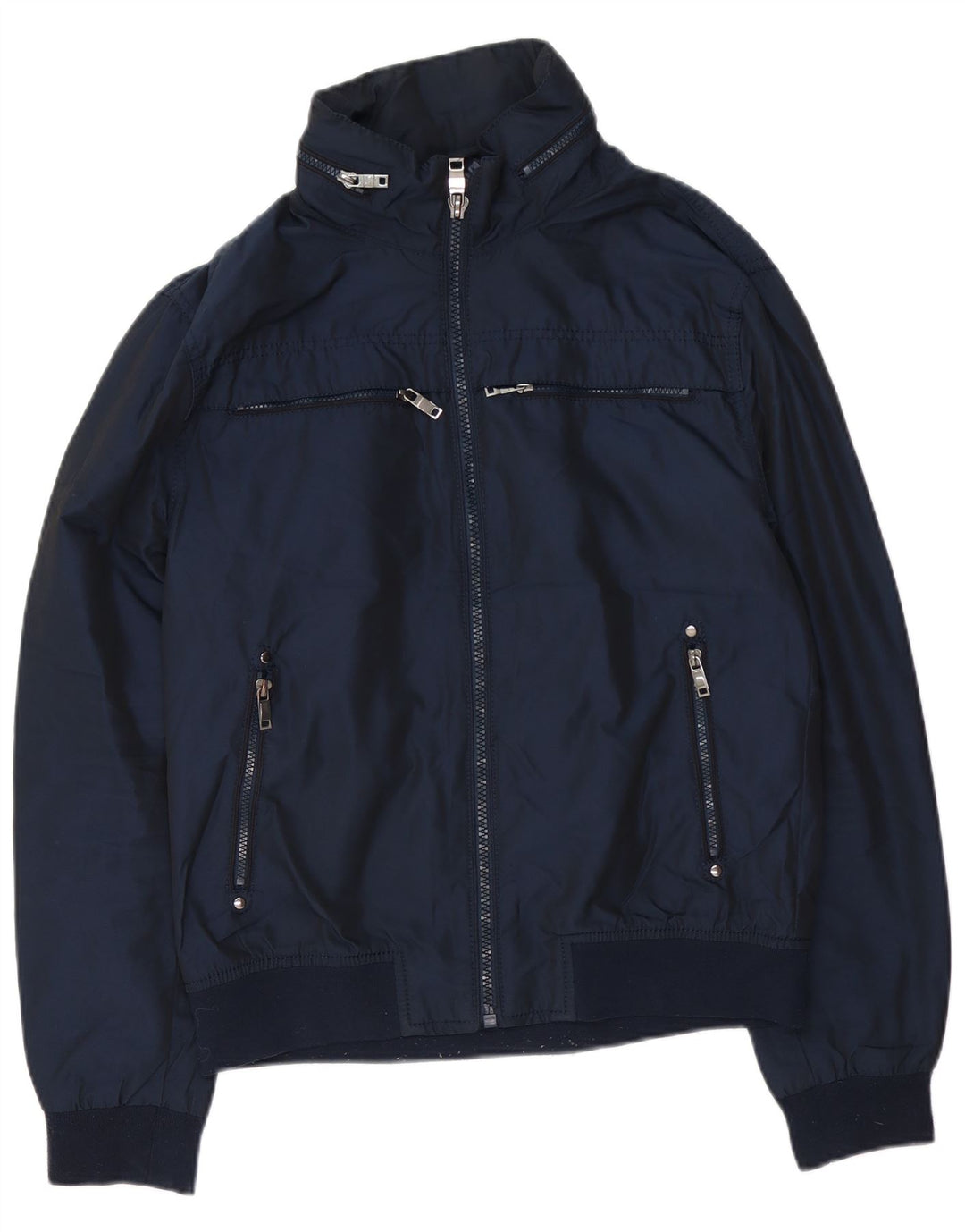 Zara Hombre Cazadora Bomber Con Capucha UK 42 XL Azul Marino Poliéster