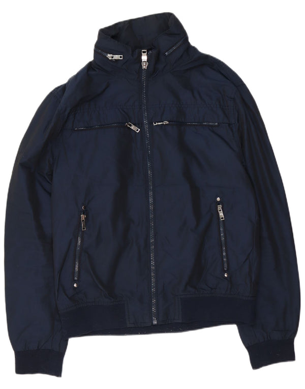 Zara Hombre Cazadora Bomber Con Capucha UK 42 XL Azul Marino Poliéster