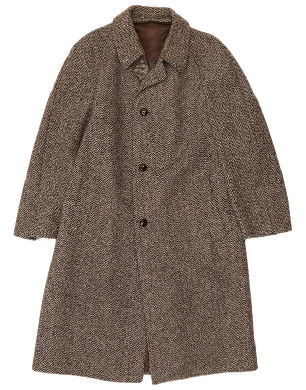 Abrigo Crombie para hombre UK 36 Small Brown Herringbone New Wool