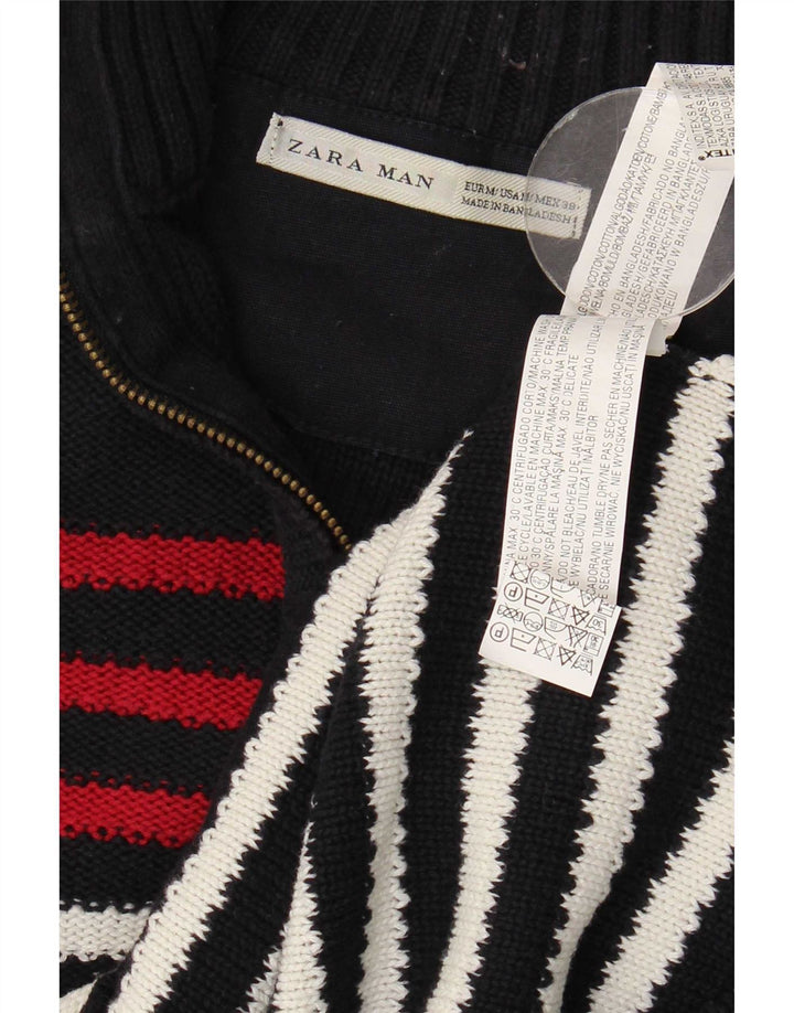 Zara Hombre Jersey Con Cremallera Y Cuello Jersey De Algodón A Rayas Azul Marino Medio
