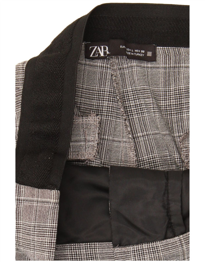 Zara Mujer Pantalones Cortos Grande W30 L25 Cuadros Grises