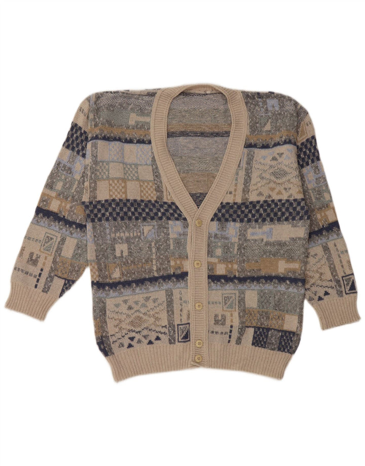 Vintage hombres Cardigan suéter medio multicolor geométrico