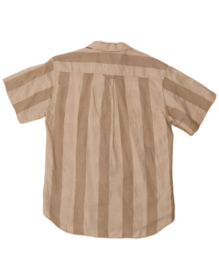 WALBUSCH Camisa de manga corta para hombre, talla 39/40, lino a rayas, color beige medio