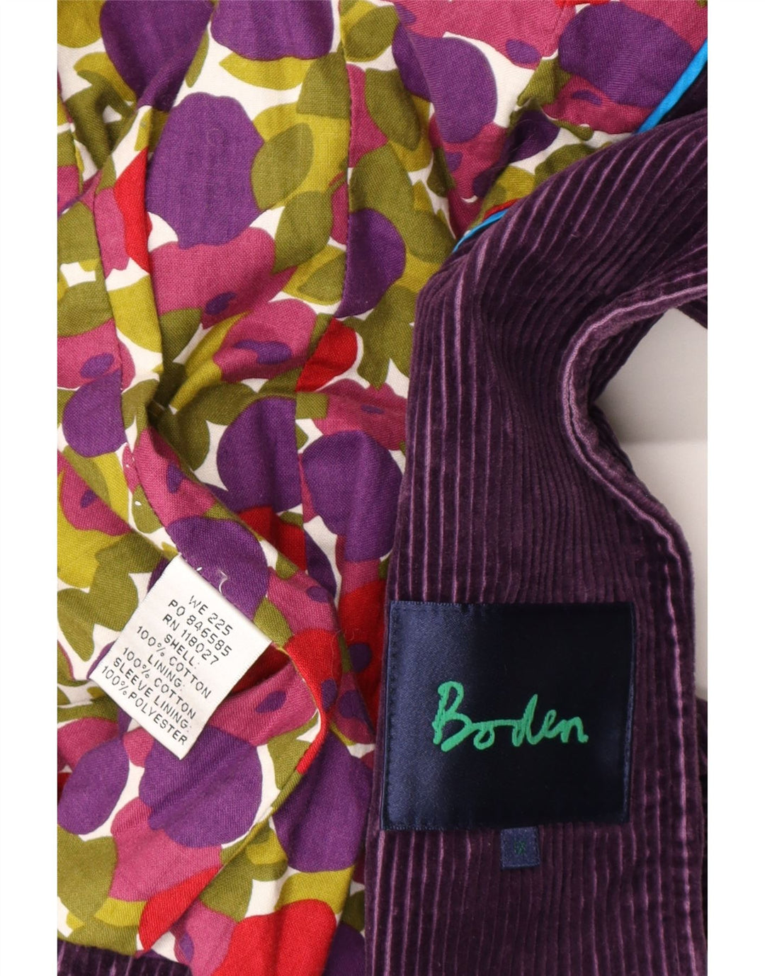 Boden Chaqueta tipo blazer de pana con 3 botones para mujer UK 40 Algodón morado mediano