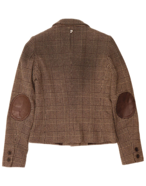 Chaqueta Blazer De Mujer Dondup De 6 Botones IT 42 Lana De Pata De Gallo Marrón Medio