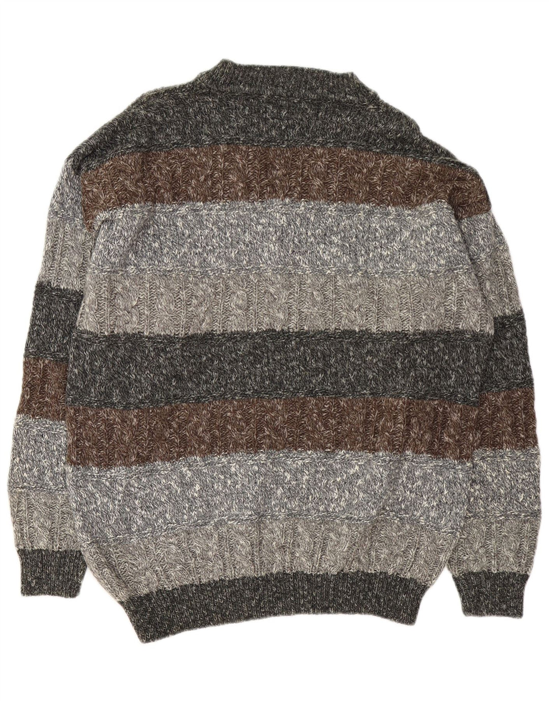 Vintage hombres V-cuello jumper suéter XL gris rayas lana