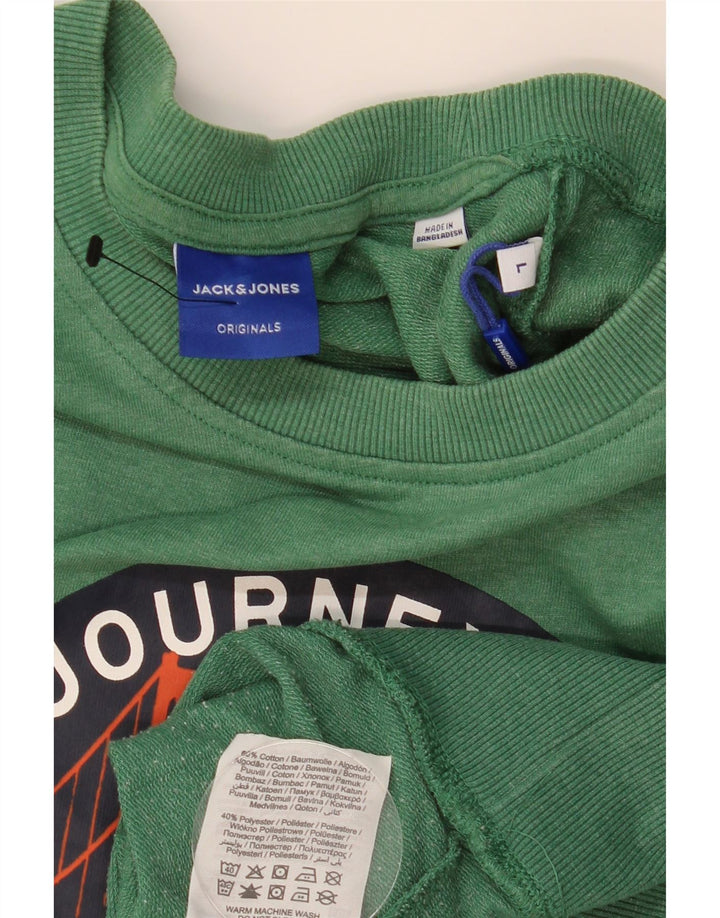 JACK & JONES Hombre Sudadera Gráfica Jumper Large Algodón Verde