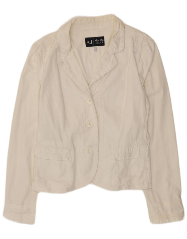 Armani Jeans Chaqueta Blazer de 3 Botones para Mujer UK 18 XL Algodón Blanco