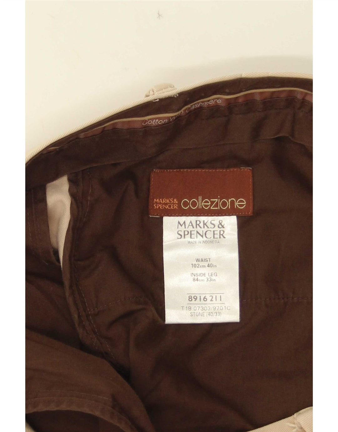 Marks & Spencer Pantalón de traje con pinzas para hombre W40 L33 Algodón beige