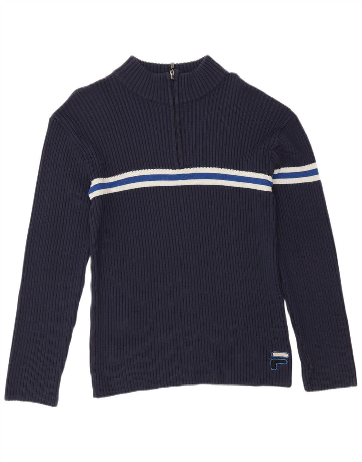 Fila Mens Zip Neck Jumper Sweater IT 50 Medium Azul Marino Rayas