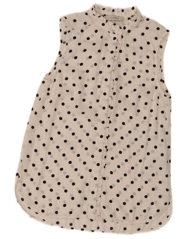 Oasis Blusa sin mangas para mujer UK 8 Small White Polka Dot Poliéster